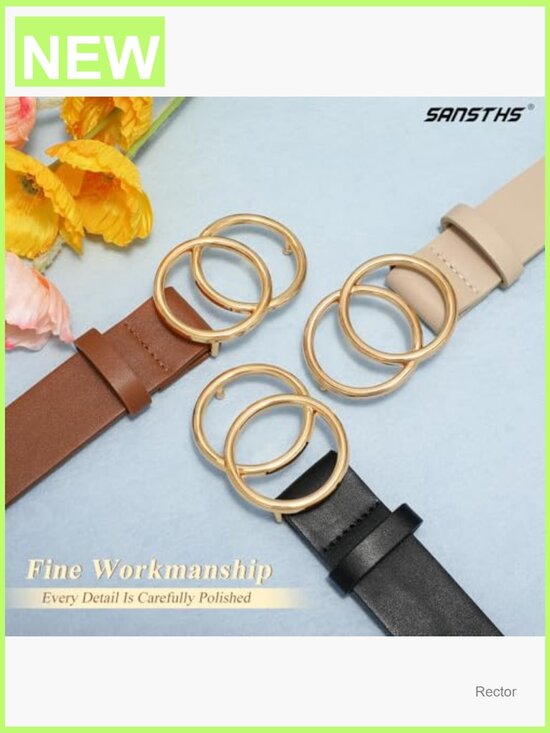 3 Pack Women\'s Leather Belts with Double O-Ring Gold Buckle for Jeans Dresses main image 5
